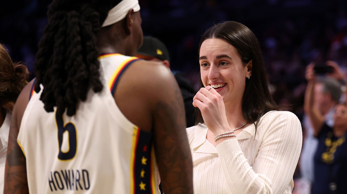 Indiana Fever guard Caitlin Clark (22) rushes up the court Friday, July 12, 2024, during the game at Gainbridge Fieldhouse in Indianapolis. The Indiana Fever defeated the Phoenix Mercury, 95-86.