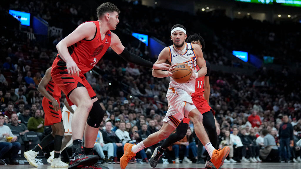 Devin Booker #1 of the Phoenix Suns...