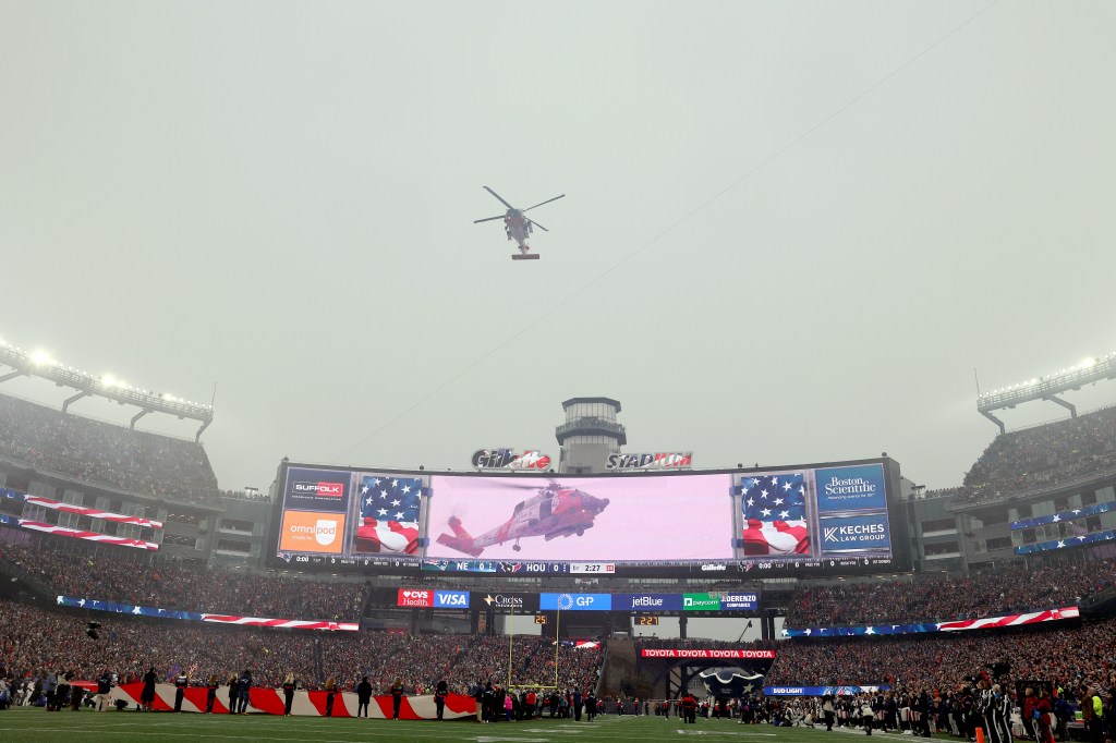 A general view of the flyover prior to the AFC Divisional Playoff game between the New England Patriots and the Houston Texans at Gillette Stadium on January 18, 2026 in Foxborough, Massachusetts. 