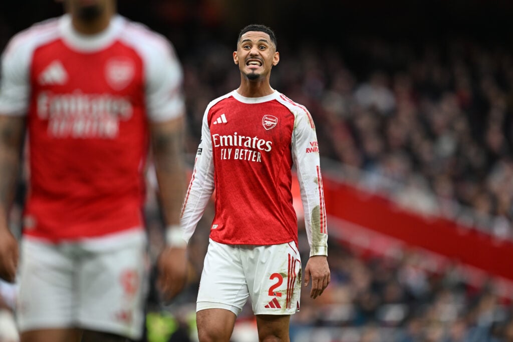 William Saliba in action for Arsenal vs Sunderland