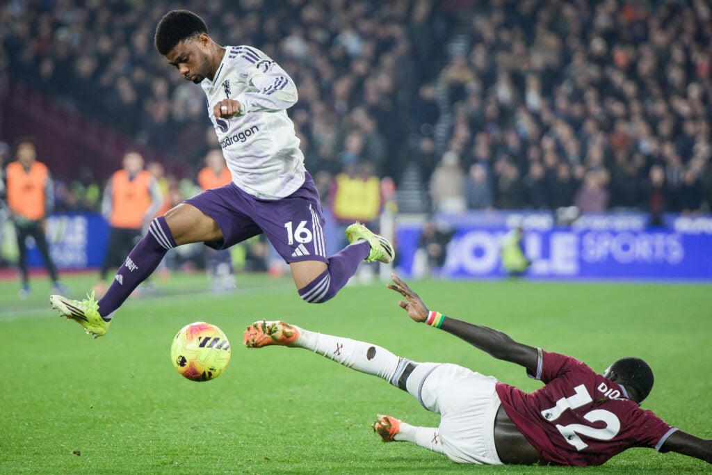 Amad Diallo skipping past El Hadji Malick Diouf