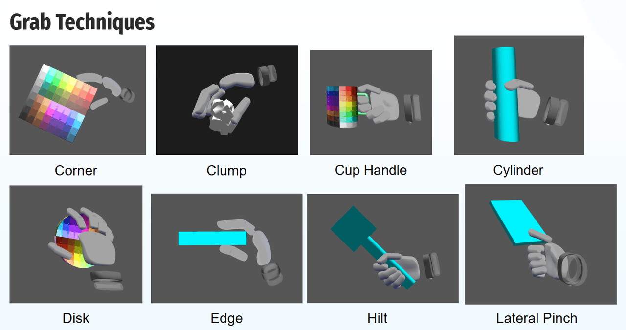 Screenshots of digital hands holding 3D objects
