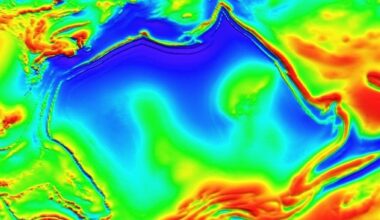 Magnetic map showing an anomaly in Australia's Northern Territory that is shaped like Australia.