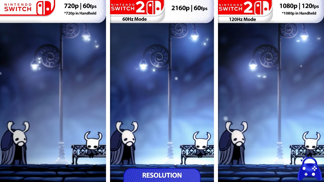 Hollow Knight Nintendo Switch 2 vs. Switch graphics comparison