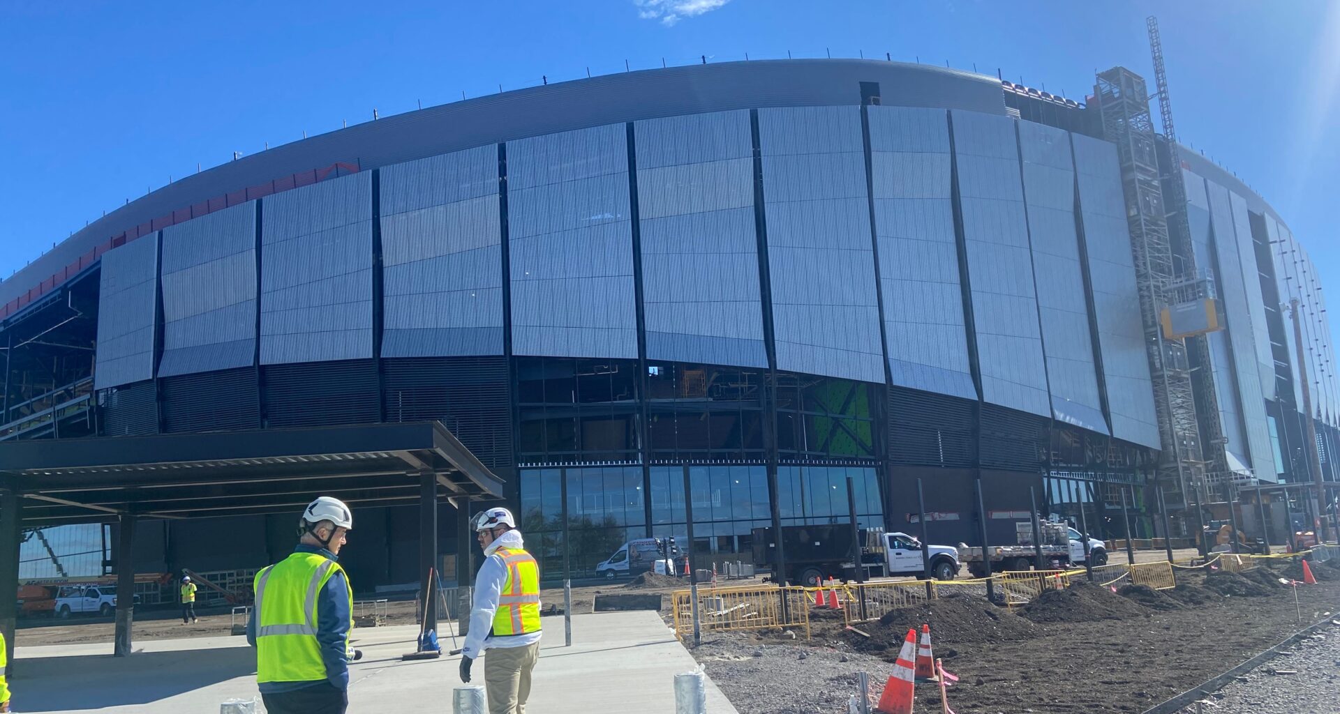 Construction at Highmark Stadium has been paused during the graffiti investigation.