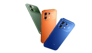 Infinix Note 60 Pro in orange, blue and green
