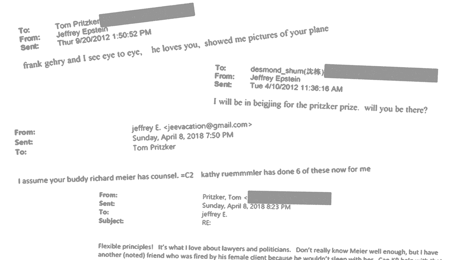 DOJ emails connect Jeffrey Epstein to Tom Pritzker, Gensler, and famous architects