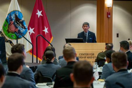 Adm. Ryo Sakai shares his career experiences at the JUMP event in Marshall Hall.