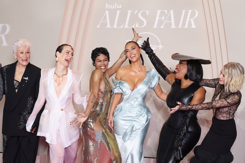 Kim Kardashian celebrates her birthday next to Glenn Close, Sarah Paulson, Teyana Taylor, Niecy Nash-Betts and Naomi Watts at the "All's Fair" Disney+ Premiere 2025