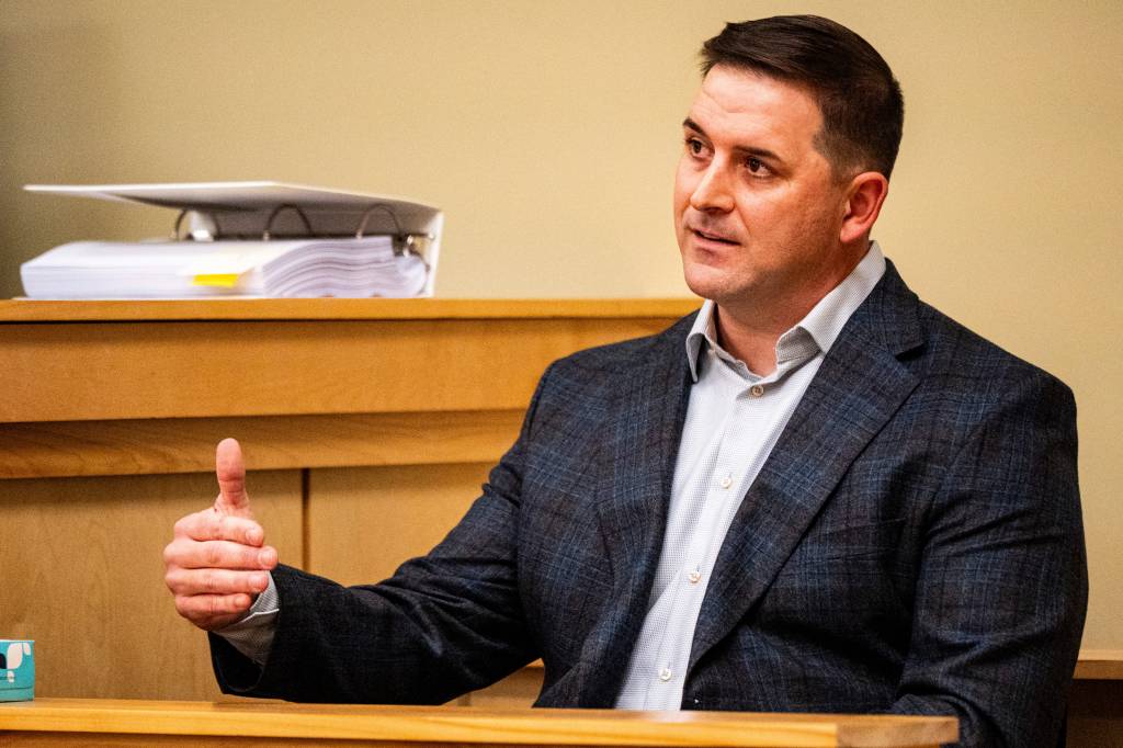 Ole Miss assistant coach Joe Judge testifies during the hearing of quarterback Trinidad Chambliss in his lawsuit against the NCAA at Calhoun County Courthouse in Pittsboro, Miss. on Feb. 12, 2026.
