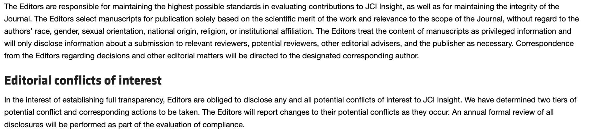 Conflict of interest policies for journals that Dr. Marschall Runge published in. 