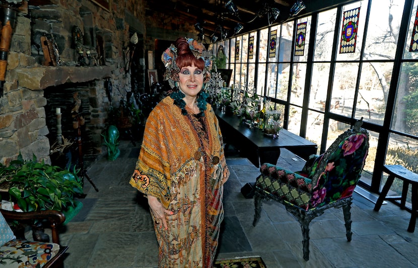 Phyllis Glazer in the dining room of her home in Dallas. She wore flowers in her hair so...