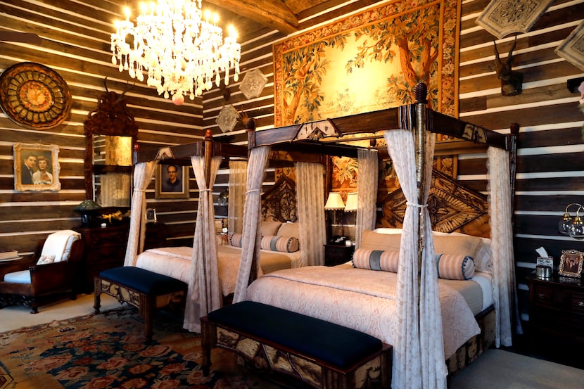 The cabin-style master bedroom. 