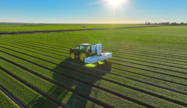 Carbon Robotics' LaserWeeder machine operating a in a field.
