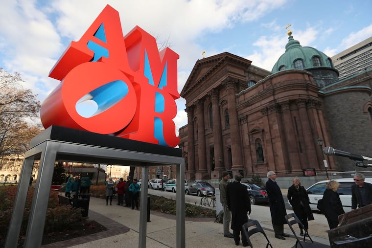 Robert Indiana’s celebrated sculpture AMOR (1998) at Sister Cities Park at 18th and the Benjamin Franklin Parkway.