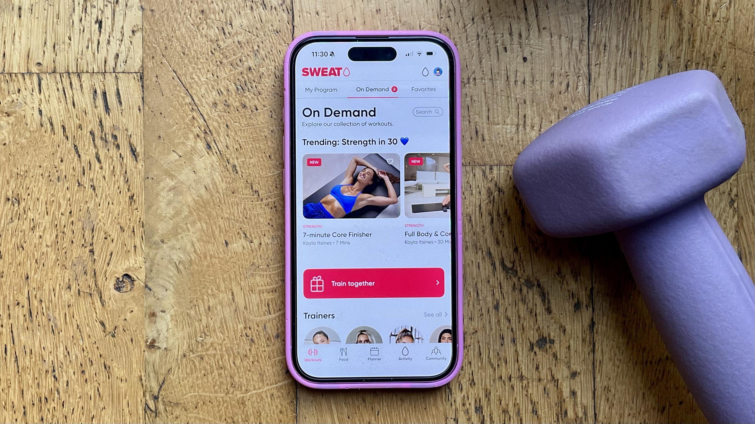 screenshots from the SWEAT app