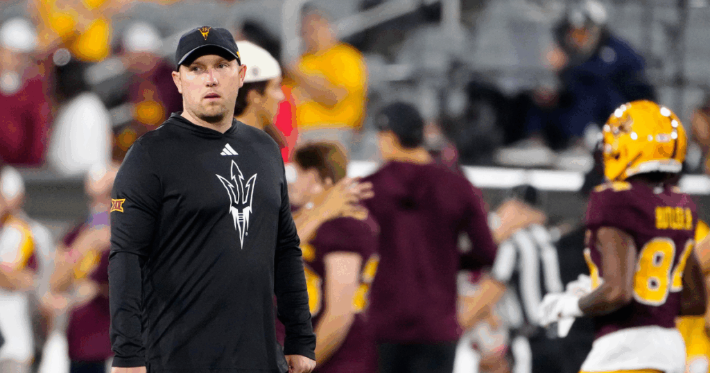 Arizona State head coach Kenny Dillingham is a candidate for the Michigan job. (Photo by Patrick Breen/The Republic / USA TODAY NETWORK via Imagn Images)