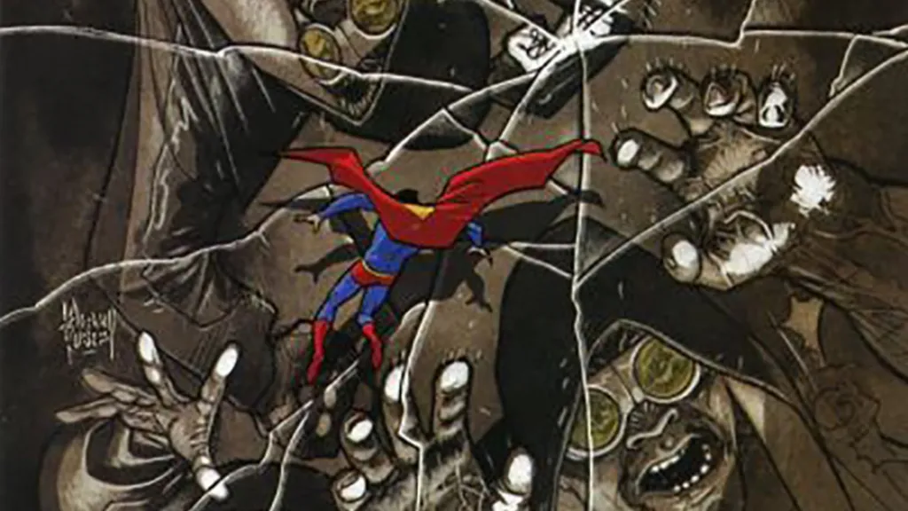 Superman floating in front of Zod, Ursa, and Non trying to break out of the Phantom Zone