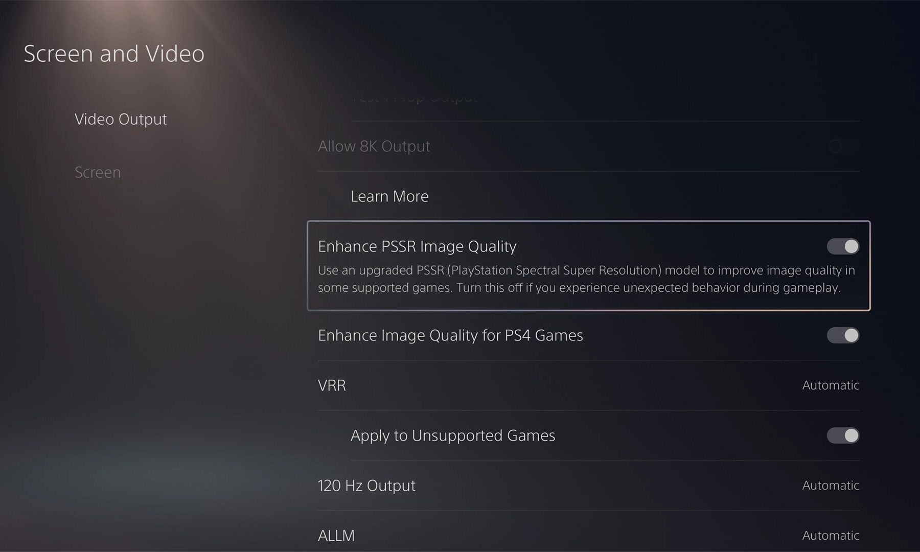 PS5 Pro PSSR Image Quality Enable