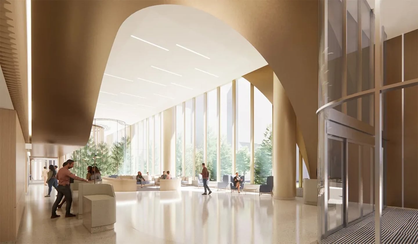 Renderings of Dana-Farber Cancer Institute's new hospital building, which is expected to open in 2031.
