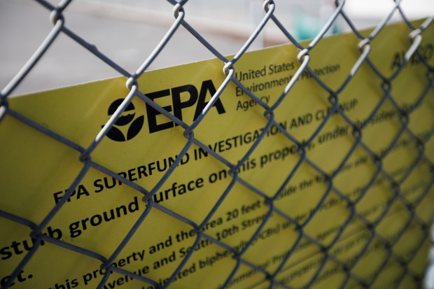 A sign from the U.S. Environmental Protection Agency sits on the fence at the site of the former Lorentz Barrel and Drum Company property at the corner of South 10th Street and East Alma Avenue in San Jose, Calif., on Friday, Feb. 6, 2026. (Dai Sugano/Bay Area News Group)