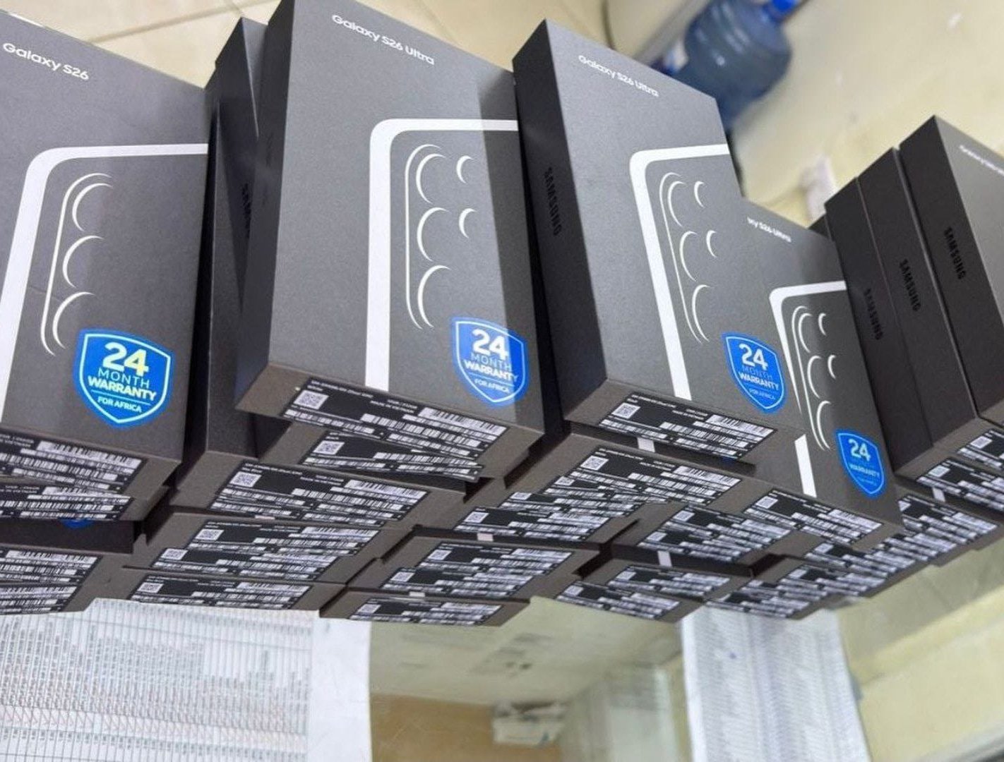 samsung galaxy s26 ultra retail units stacked in dubai