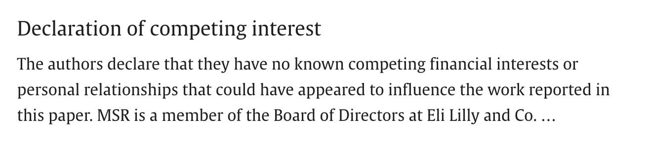 Dr. Marschall Runge discloses his financial ties to Eli Lilly in journal publications.