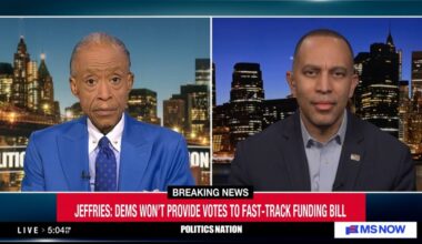 Rev. Al Sharpton (left) and Leader Jeffries (right) appearing on MS NOW's PoliticsNation