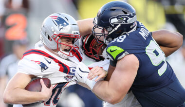 Seattle Seahawks Rylie Mills sack Patriots Drake Maye Super Bowl 2026...
