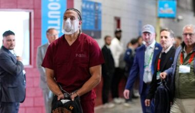New England Patriots wide receiver Mack Hollins arrives to the stadium for the NFL Super Bowl 60 football game, Sunday, Feb. 8, 2026, in Santa Clara, Calif.