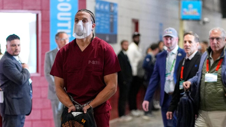New England Patriots wide receiver Mack Hollins arrives to the stadium for the NFL Super Bowl 60 football game, Sunday, Feb. 8, 2026, in Santa Clara, Calif.