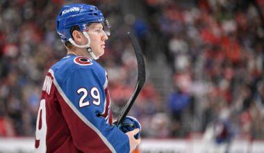 Avalanche star Nathan MacKinnon misses first game after Olympics