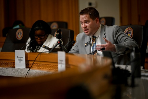 Bill sponsors, Reps. Jennifer Bacon and Kyle Mullica speak during a committee hearing for legislation pertaining to vaping at the Colorado State Capitol Building on Wednesday, March 16, 2022. (Photo by AAron Ontiveroz/The Denver Post)