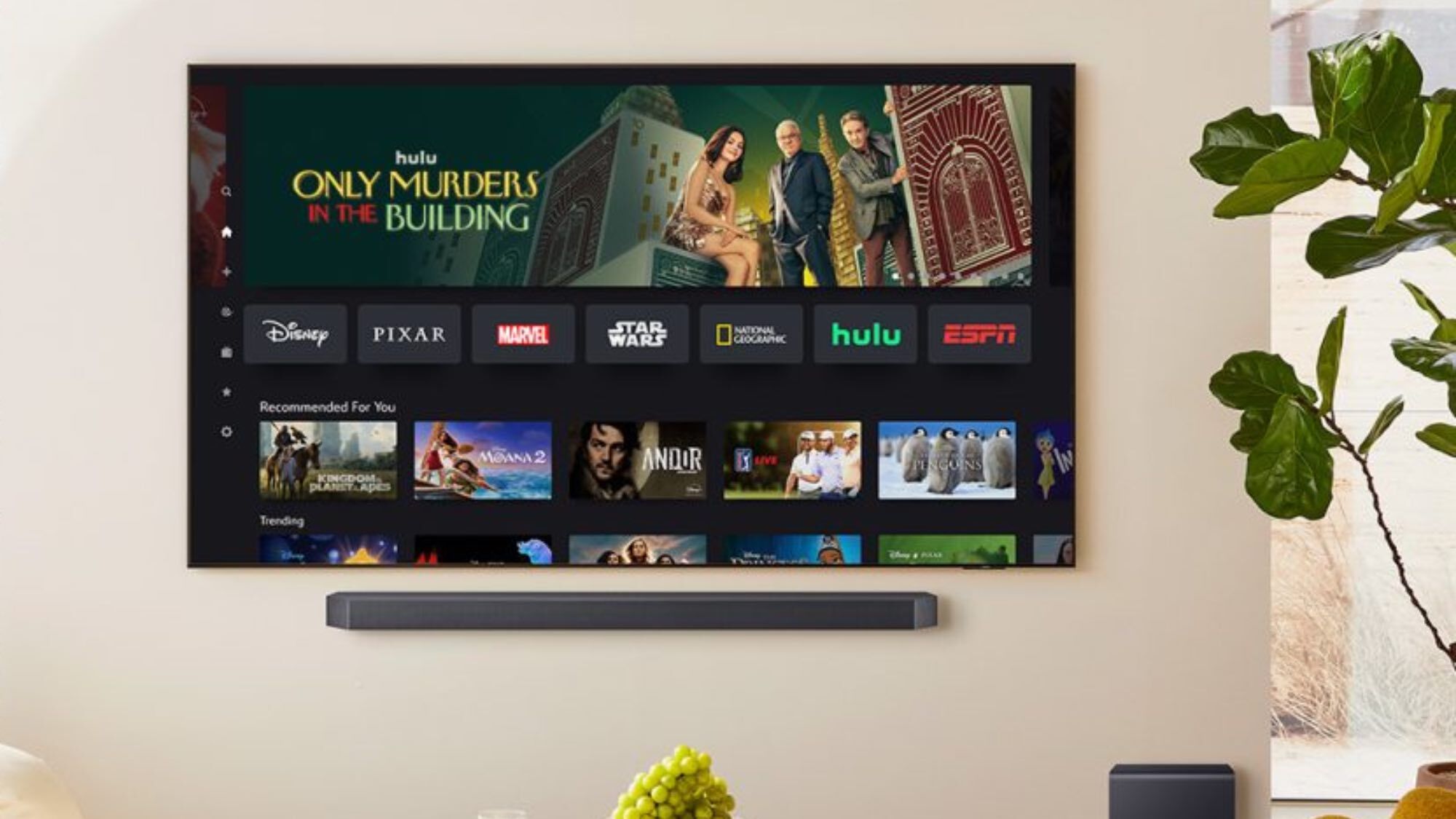Samsung TV with HDR10+ showing hulu and Disney Plus media