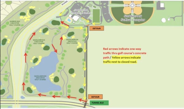 This map shows the detour which will be in place during the maintenance
