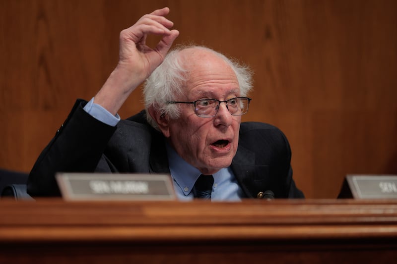 WASHINGTON, DC - FEBRUARY 03: Senate Health, Education, Labor and Pensions Committee ranking member Sen. Bernie Sanders (I-VT) questions National Institutes of Health Director Jayanta Bhattacharya during a hearing in the Dirksen Senate Office Building on Capitol Hill on February 03, 2026 in Washington, DC. Bhattacharya was asked about the 5,843 research grants frozen or cancelled by the NIH in 2025 and about his recent announcement that "NIH will no longer support research using human fetal tissue." (Photo by Chip Somodevilla/Getty Images)