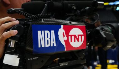 May 19, 2024; Denver, Colorado, USA; Detailed view of a TNT court broadcast camera before game seven between the Minnesota Timberwolves against the Denver Nuggets in the second round for the 2024 NBA playoffs at Ball Arena. Mandatory Credit: Ron Chenoy-USA TODAY Sports