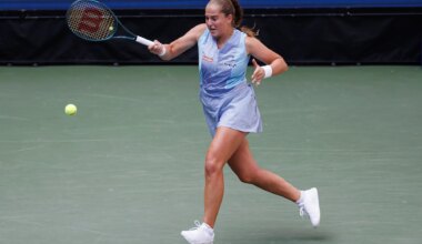 Jelena Ostapenko in action ahead of WTA Doha.