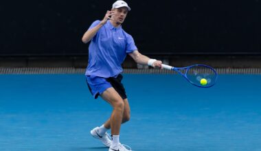 Denis Shapovalov hits a forehand against Bu Yunchaokete at the 2026 Australian Open.