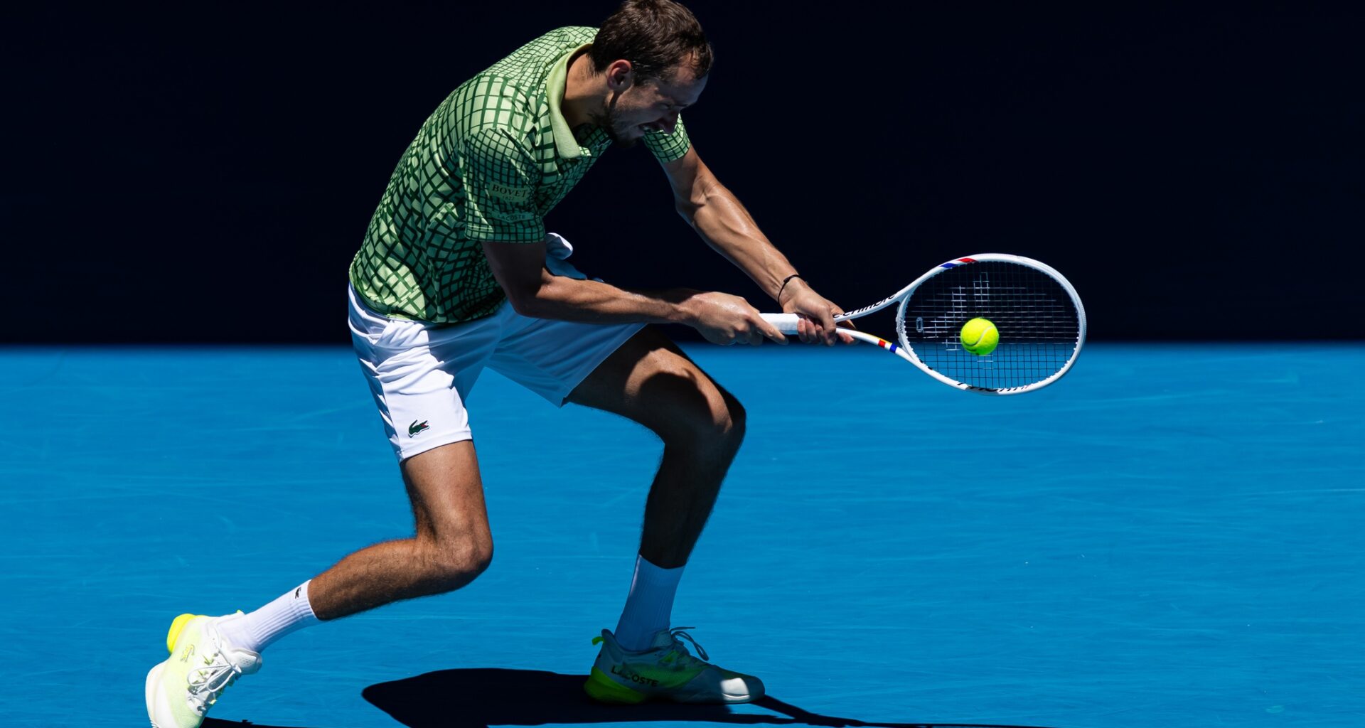 Daniil Medvedev hits a backhand against Fabian Marozsan at the 2026 Australian Open.