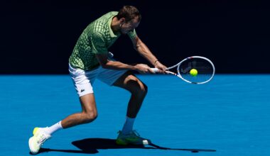 Daniil Medvedev hits a backhand against Fabian Marozsan at the 2026 Australian Open.