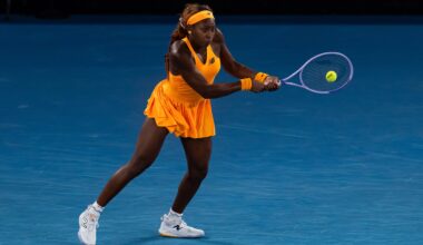 Coco Gauff hits a backhand against Elina Svitolina at the 2026 Australian Open.