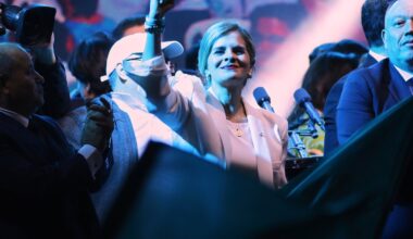 Laura Fernández addressed supporters on election day, Feb. 1.