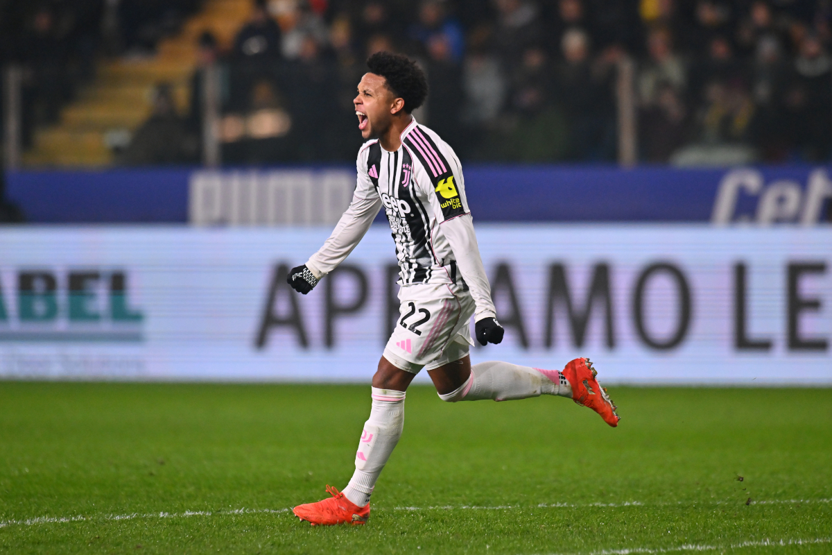 PARMA, ITALY - FEBRUARY 01: Weston McKennie of Juventus celebrates scoring his team's second goal during the Serie A match between Parma Calcio 1913 and Juventus FC at Stadio Ennio Tardini on February 01, 2026 in Parma, Italy. (Photo by Alessandro Sabattini/Getty Images)
