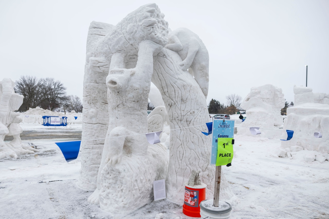 Final snow sculptures are on display at Zehnder's Snowfest 2026