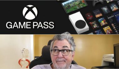 A Xbox Game Pass promotion displays multiple games and a console, paired with Michael Pachter scowling.