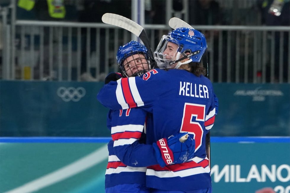 United States' Britta Curl (17) celebrates with Megan Keller (5) after Curl scored a goal...