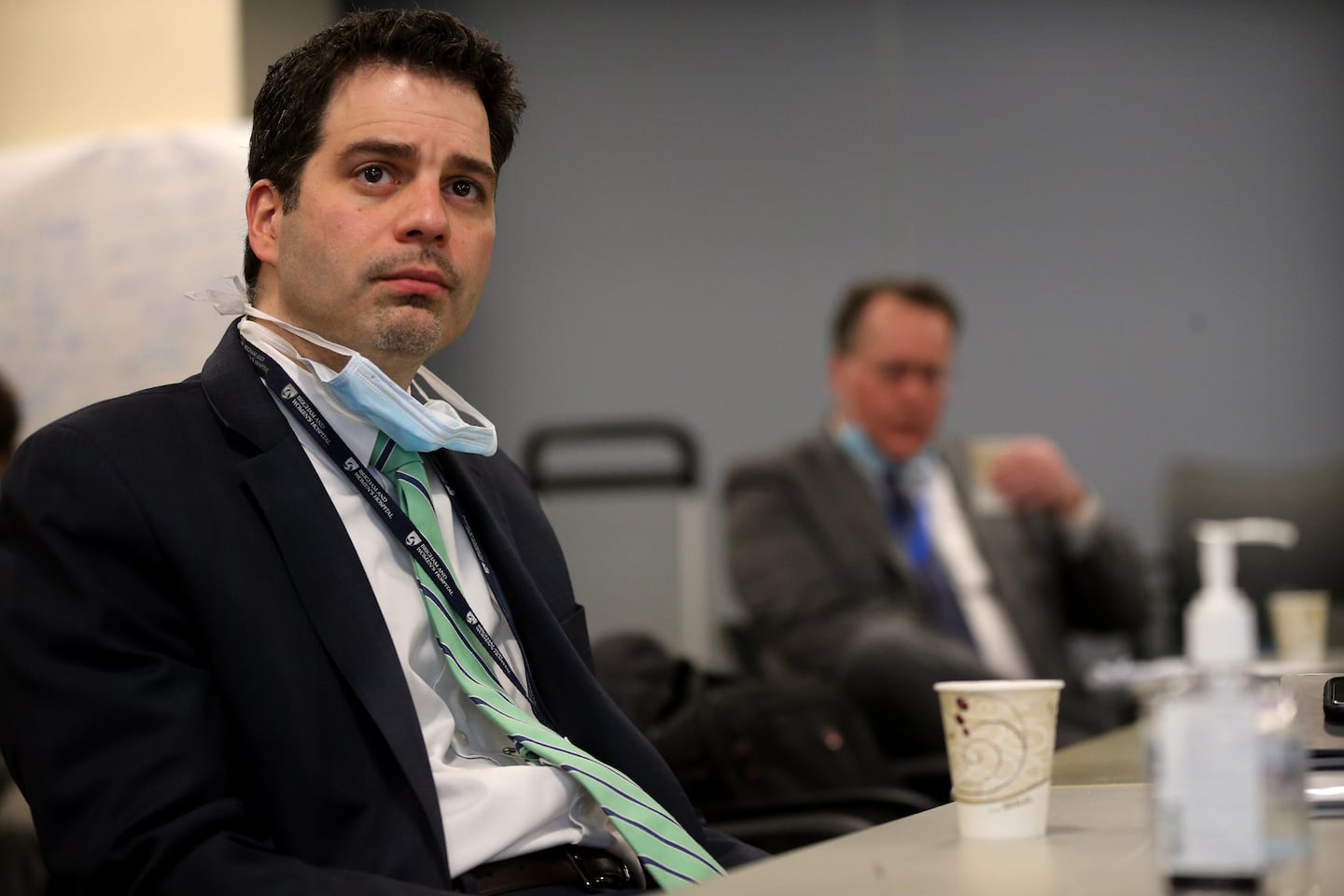 Brigham and Women's Hospital chief operating officer Kevin Giordano listened during a team meeting in 2020.
