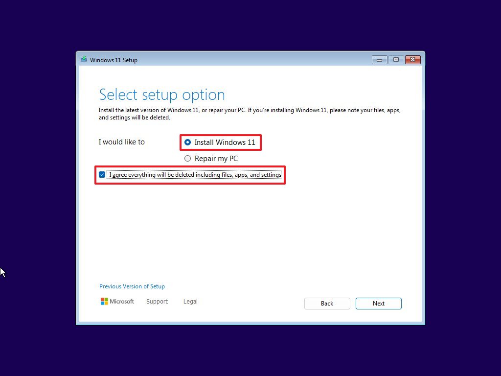 Windows 11 install option