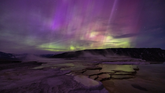 The Northern Lights are seen in Yellowstone National Park.